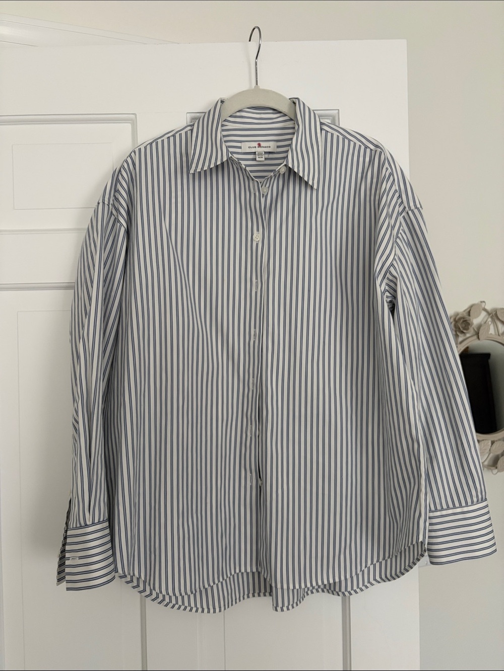 Club Monaco Blue and White Vertical Stripe Button Down